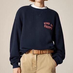J.Crew Classic Fit "Kind of Preppy" Graphic Crewneck Heritage Terry Navy S NWT